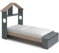 Calicosy - Cama de 90x190 cm con cabecero en forma de casa y estanterías - AMAYA