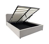 Calicosy - Cama de maletero de 140 x 190 cm con cabecera de terciopelo beige - Livy - Almacenamiento práctico - Ahorro de espacio - para dormitorio - 150 x 205 x 88 cm