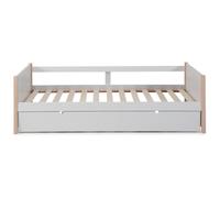 Calicosy - Camas lit gigogne de 90x190 cm con decoración en blanco lacado y madera clara - CLÉMENCE