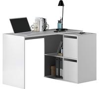 Calicosy - Escritorio de esquina reversible 4 nichos y 2 puertas blanco L120 cm - VALEN