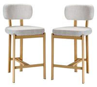 CALICOSY - Juego de 2 taburetes tapizados en tela con patas de aspecto madera, altura 92 cm – MARLA