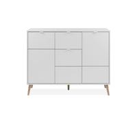 Calicosy - Aparador de 3 puertas, 1 cajones decoración blanca y roble L115 cm - KLINT