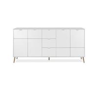 Calicosy - Aparador de 4 puertas, 3 cajones decoración blanca y roble L190 cm - KLINT
