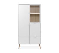 Calicosy KLINT - Aparador alto (2 puertas, 1 cajón, decoración, color blanco y roble H155 cm)