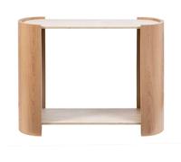 CALICOSY - Mesa consola con 2 niveles, diseño en travertino y madera, longitud 100 cm - IZIA