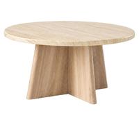 CALICOSY - Mesa de centro redonda con tablero decorado con aspecto de travertino y patas con acabado similar a la madera de roble. Diámetro: 80 cm. Modelo: AGATE
