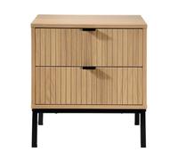 Mesita de noche con 2 cajones, efecto madera con diseño acanalado, altura 51 cm - TARA