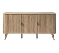 CALICOSY - Mueble aparador con 3 puertas, acabado en imitación madera de roble y frentes con paneles, modelo B150 cm - MAHO