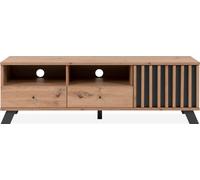 Calicosy - Mueble de TV 1 puerta, 2 cajones y 2 estantes decorativos roble artesanal L138 cm - LUBLIN