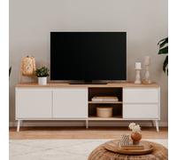 Calicosy - Mueble de TV 2 puertas, 2 nichos y 2 cajones decoración roble L186 cm - Zamos