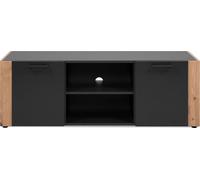 Calicosy - Mueble de TV de 2 puertas, 2 nichos abiertos en decoración gris antracita y roble artesanal L138 cm - LUMA