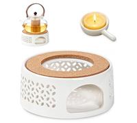 Calientaplatos para tetera de cerámica - Calentador de porcelana con portavelas para teteras y tazas - Diseño tallado hueco Accesorios de té - Posavasos decorativo para té y café Blanco, A