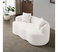 Calivra Sofá de 2 plazas de 170 cm, sofá curvado Loveseat con reposabrazos redondos y 2 almohadas, sofá pequeño para salón, dormitorio u oficina, sofá suave, sin montaje, color blanco