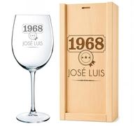CALLE DEL REGALO Copas de vino personalizadas | Copas de vino de cristal de 58 O NACIMIENTO, 1 COPA + MADERA)