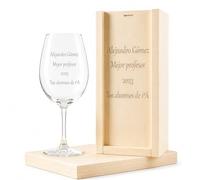 CALLE DEL REGALO Copas de vino personalizadas | Copas de vino de cristal de 58 cl (TEXTO, 1 COPA + MADERA)