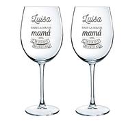 CALLEDELREGALO Copas de Vino Personalizadas con Texto Grabado, Vidrio, Set de 2, Reutilizables, Ideales para Regalo (MADRE)