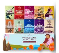 CALMVEDA Mega Set de Conos de Incienso Naturales - (120 Conos de Incienso, 10 Direcciones de Aroma) Puro Natural sin Carbón | 10 Aromas: conos de incienso de incienso, salvia, sándalo, etc. | Set de