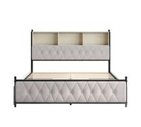 Cama 140x200cm, 4 cajones, led, usb, tipo-c, cajón cama, terciopelo, beige