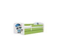 Cama 160 x80 cm Kocot Kids com gaveta e colchão BabyDreams Raccoon Green