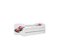 Cama 160 x80 cm Kocot Kids com gaveta e colchão BabyDreams Racing Car White