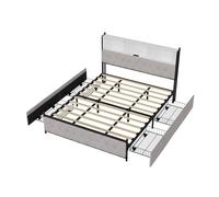 Cama 160x200cm, 4 cajones, led, usb, tipo-c, cajón cama, terciopelo, beige