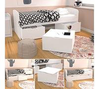 Cama 90 x 190 somier incluido y 3 cajones Lena - Blanco