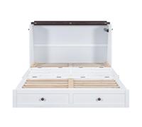 Cama abatible 140x200 cm, cama plataforma móvil con cajones y estantería, convertible y perfecta para ahorrar espacio, sin colchón, 202.7x144.4x104 cm, Blanco