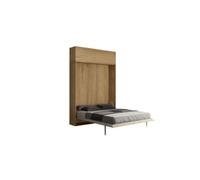 Cama Abatible 160 Vertical Kentaro Con Módulo A Pared Superior Roble Natural