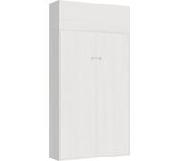 Cama abatible blanca Kentaro con estructura de fresno y panel de armario abatible