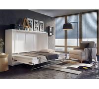 Cama abatible con armario CONCEPT PRO CP-04, modelo horizontal, 140x200, color blanco mate. Cama abatible de pared, armario abatible, armario con cama abatible integrada, cama funcional que incluye so