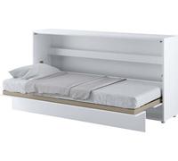Cama abatible con armario, modelo BC-06, horizontal, 90x200 cm, blanco brillante. Cama abatible de pared, armario abatible, armario con cama abatible integrada, cama funcional que incluye somier