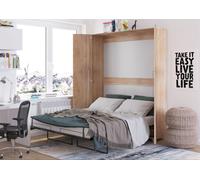 Cama abatible con armario modelo TEDDY, 160x200, roble Sonoma. Cama abatible vertical, cama con armario integrado, mueble multifuncional que incluye somier
