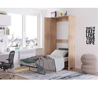 Cama abatible con armario modelo TEDDY, 90x200, roble Sonoma. Cama abatible vertical, cama con armario integrado, mueble multifuncional que incluye somier