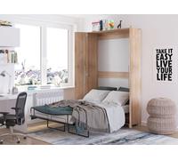 Cama abatible con armario TEDDY, 120x200, roble Sonoma. Cama abatible vertical, cama con armario integrado, mueble multifuncional que incluye somier