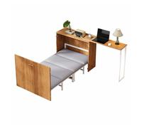Cama abatible con escritorio giratorio y colchón - sin tamaño especificado - ahorro de espacio, con ruedas, ideal para espacios pequeños, habitación de invitados y oficina en casa - natural