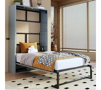 Cama abatible de 90x200 cm, color gris. Incluye sistema de fijación a la pared con cierre. Estructura de cama abatible fabricada en metal y MDF. Ideal para habitaciones de invitados, apartamentos y of