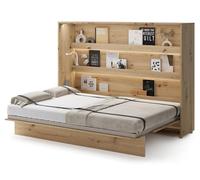 Cama abatible de pared, modelo BC-04, horizontal, 140x200 cm, para dormitorio, acabado en roble "Artisan"