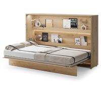 Cama abatible de pared, modelo BC-05, horizontal, 120x200 cm, para dormitorio, acabado en roble "Artisan"
