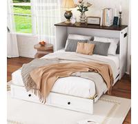 Cama abatible Flieks de 140x200 cm con somier, cama doble con cajón y función de almacenamiento, cama plegable, cama mural, cama funcional, cama para jóvenes, color blanco