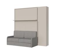 Cama abatible francesa vertical Versia Sofà 140 con sofá, estante y armario de 1 puerta a la derecha Clay - Itamoby