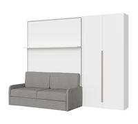 Cama abatible francesa vertical Versia Sofà 140 con sofá, estante y armario derecho 2 puertas Blanco - Itamoby