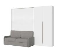 Cama Abatible Francesa Vertical Versia Sofà 140 Con Sofá, Estante Y Armario Derecho 2 Puertas Blanco