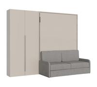 Cama Abatible Francesa Vertical Versia Sofà 140 Con Sofá, Estante Y Armario Izquierdo De 2 Puertas Clay