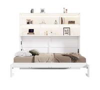 Cama abatible individual 90x200cm - convertible con luz led, carga usb y espacio de almacenamiento - blanco