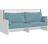Cama abatible individual con sofá y colchón de fresno blanco, color azul claro