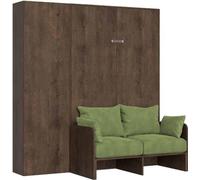 Cama abatible Kentaro de 140 cm para cama doble, con sofá y estructura de madera de nuez, color verde