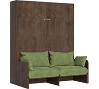 Cama abatible Kentaro de 160 cm para cama doble con sofá, fabricada en madera de nuez, color verde