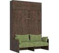 Cama abatible Kentaro de 160 cm para cama doble, con sofá y armario de pared, fabricada en madera de nuez, color verde