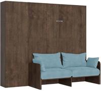 Cama abatible Kentaro de 160 cm para cama doble, con sofá y estructura de madera de nuez, en color azul claro