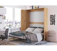 Cama abatible modelo TEDDY, tamaño 160x200, acabado en roble artesanal, diseño vertical. Cama abatible que se transforma en armario, armario con cama abatible integrada, cama funcional que incluye som